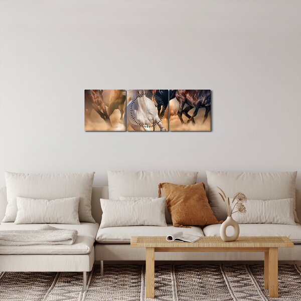 Slika - Konji v puščavi (sa satom) (90x30 cm)