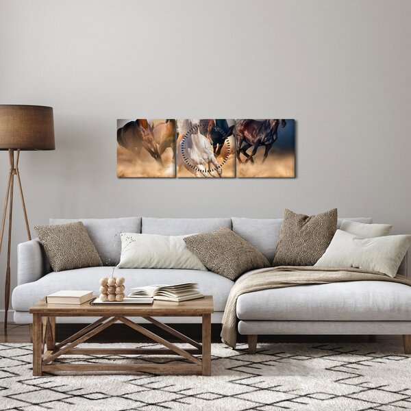 Slika - Konji v puščavi (sa satom) (90x30 cm)