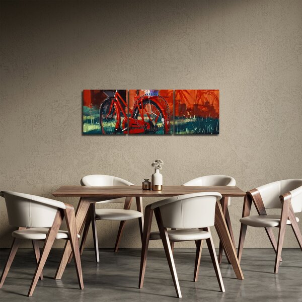 Poslikava rdečega kolesa, slika z akrilom (sa satom) (90x30 cm)