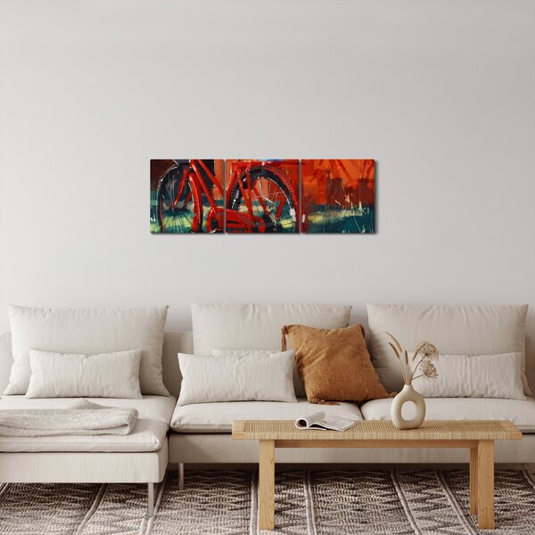 Poslikava rdečega kolesa, slika z akrilom (sa satom) (90x30 cm)