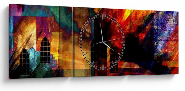 Slika - Barvita abstrakcija mesta (sa satom) (90x30 cm)