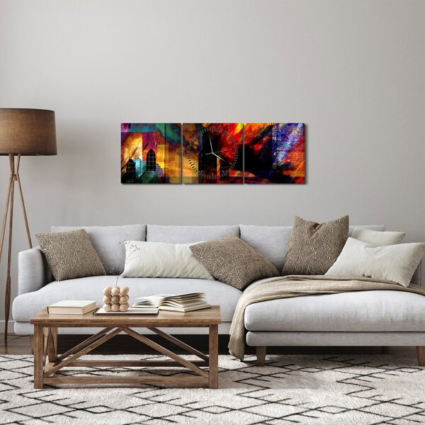 Slika - Barvita abstrakcija mesta (sa satom) (90x30 cm)