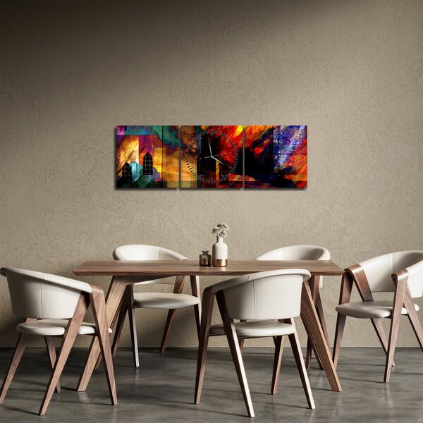 Slika - Barvita abstrakcija mesta (sa satom) (90x30 cm)