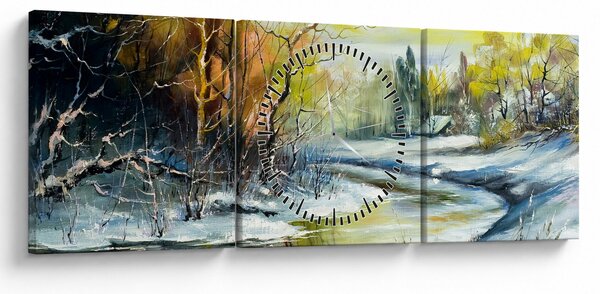 Slika zimske reke, oljna slika (sa satom) (90x30 cm)
