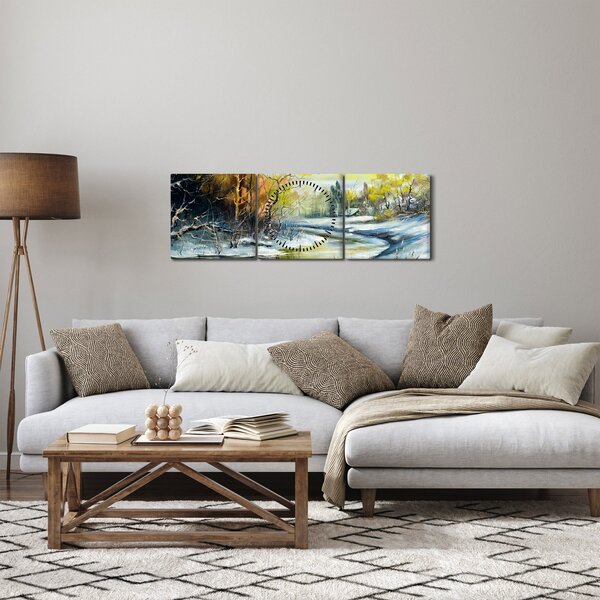 Slika zimske reke, oljna slika (sa satom) (90x30 cm)