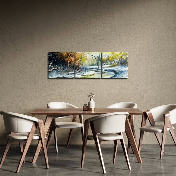 Slika zimske reke, oljna slika (sa satom) (90x30 cm)