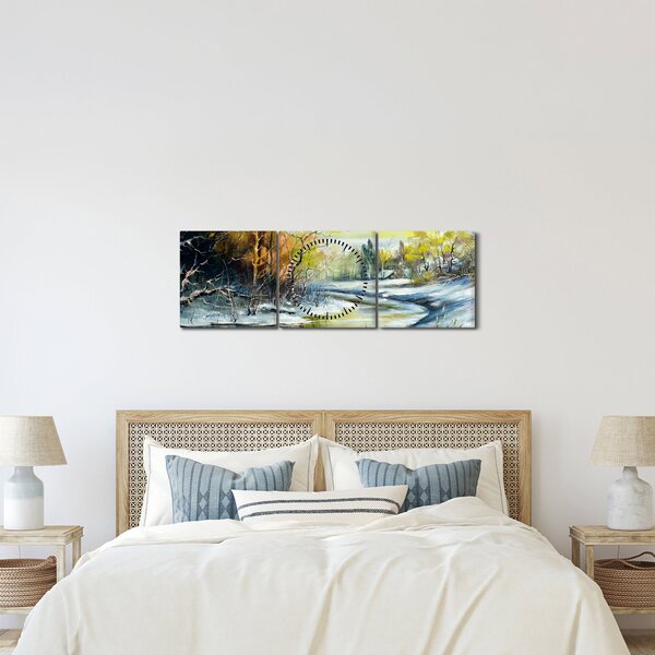 Slika zimske reke, oljna slika (sa satom) (90x30 cm)