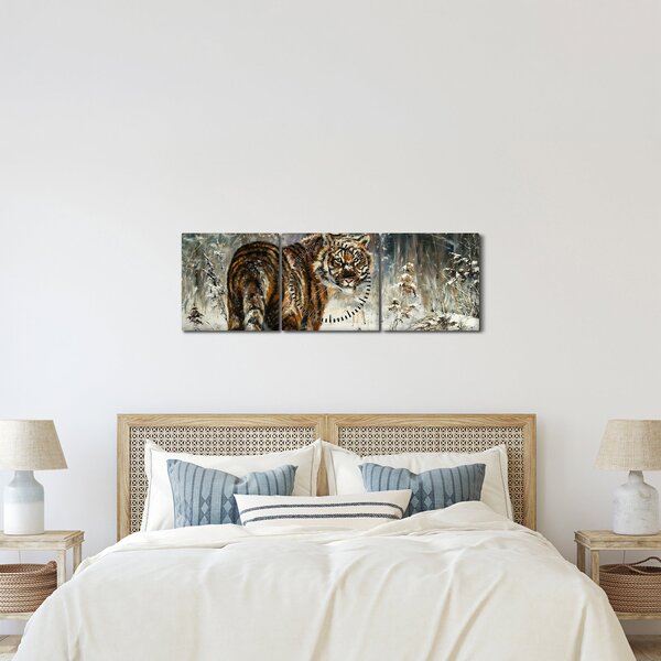 Slika - Tiger v zasneženem gozdu, oljna slika (sa satom) (90x30 cm)