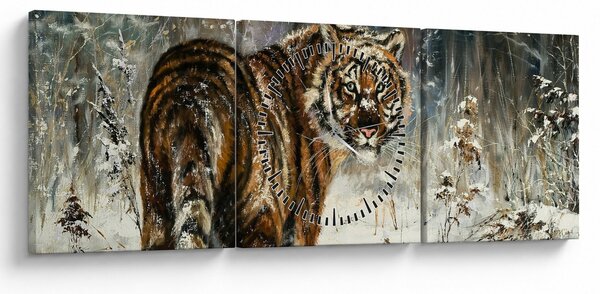 Slika - Tiger v zasneženem gozdu, oljna slika (sa satom) (90x30 cm)