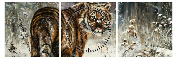 Slika - Tiger v zasneženem gozdu, oljna slika (sa satom) (90x30 cm)