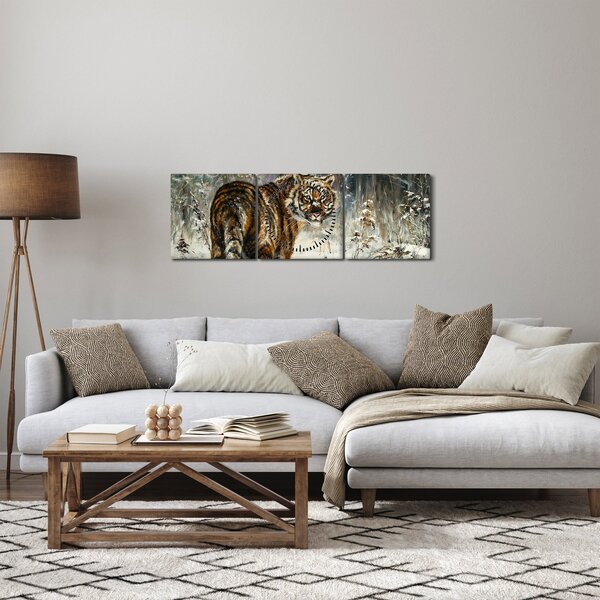 Slika - Tiger v zasneženem gozdu, oljna slika (sa satom) (90x30 cm)