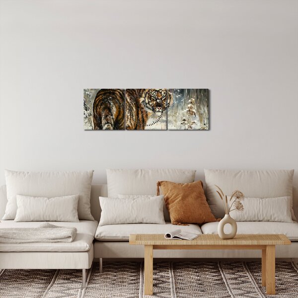 Slika - Tiger v zasneženem gozdu, oljna slika (sa satom) (90x30 cm)