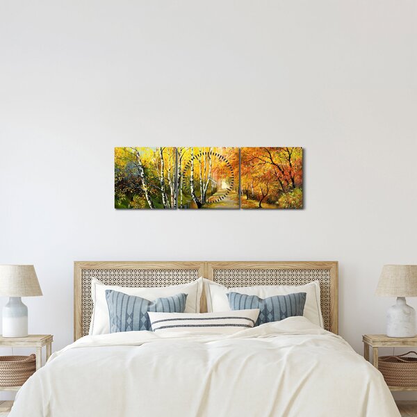 Slika - Romantična uličica ob vodi, oljna slika (sa satom) (90x30 cm)