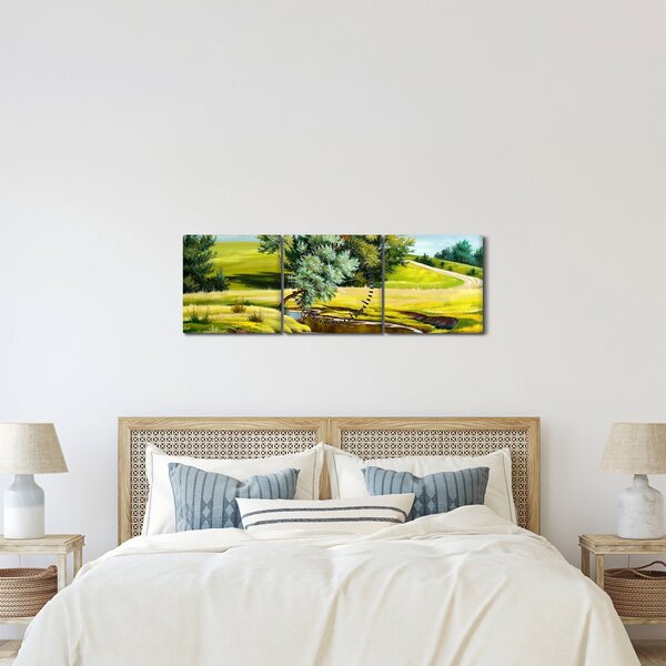 Slika - Reka med travniki, oljna slika (sa satom) (90x30 cm)