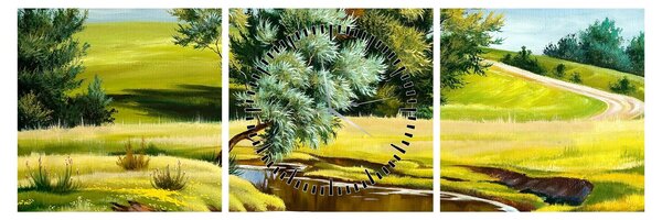 Slika - Reka med travniki, oljna slika (sa satom) (90x30 cm)