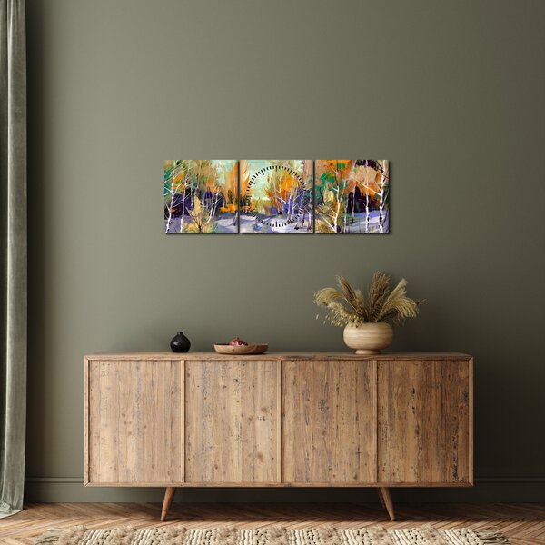 Slika - Zasnežena pot skozi gozd, oljna slika (sa satom) (90x30 cm)