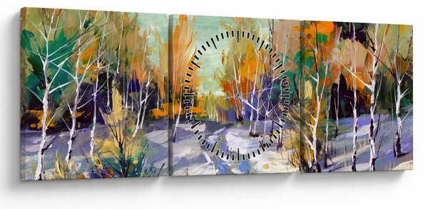 Slika - Zasnežena pot skozi gozd, oljna slika (sa satom) (90x30 cm)