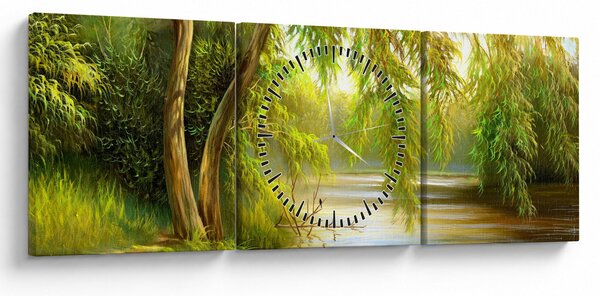 Slika - Vrba ob jezeru, oljna slika (sa satom) (90x30 cm)
