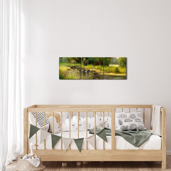 Slika - Reka ob gozdu, oljna slika (sa satom) (90x30 cm)