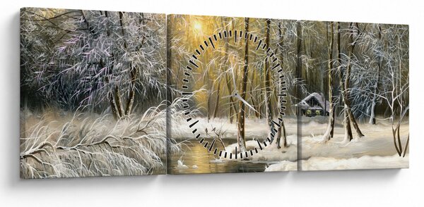Slika - Koča v gozdu, oljna slika (sa satom) (90x30 cm)