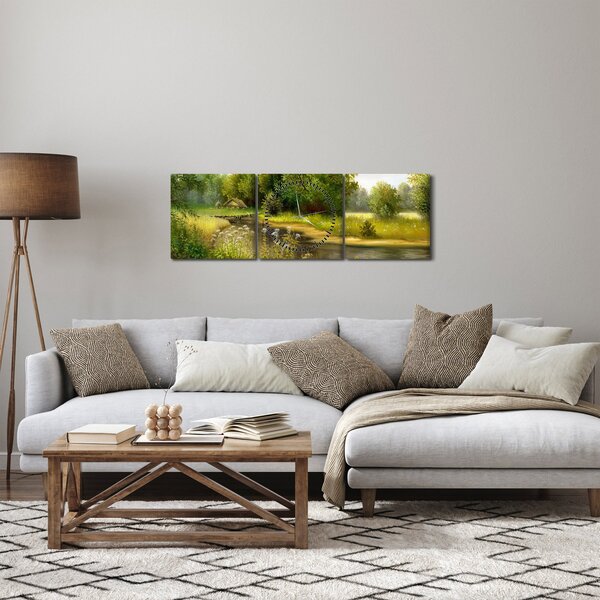 Slika - Reka ob gozdu, oljna slika (sa satom) (90x30 cm)