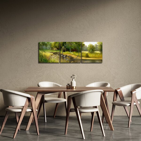 Slika - Reka ob gozdu, oljna slika (sa satom) (90x30 cm)