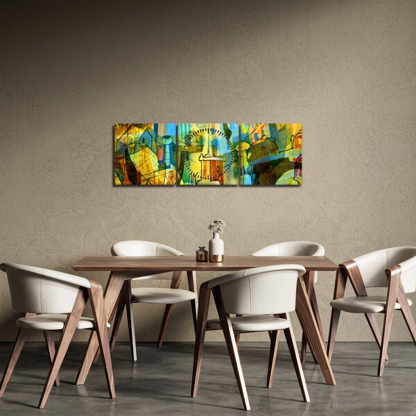 Slika - Arhitektura, kubistična abstrakcija (sa satom) (90x30 cm)
