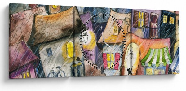 Slika - Deževen večer (sa satom) (90x30 cm)