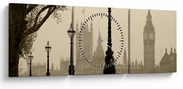 Slika - London v megli, Anglija (sa satom) (90x30 cm)