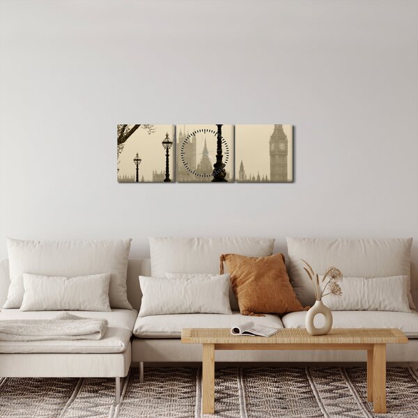 Slika - London v megli, Anglija (sa satom) (90x30 cm)
