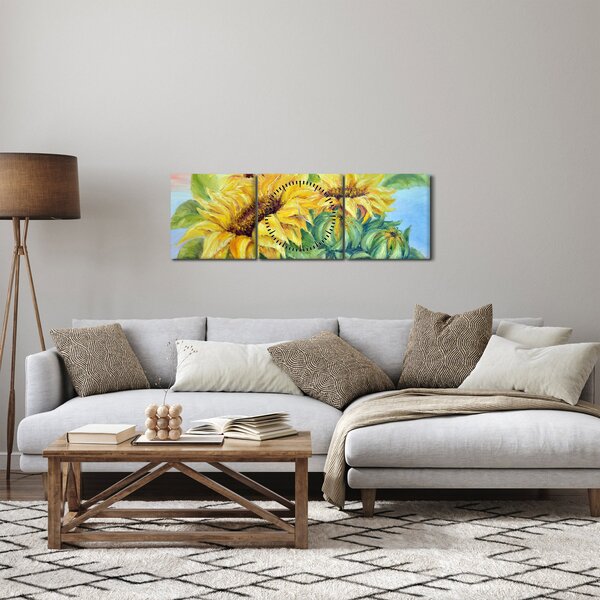 Slika cvetočih sončnic (sa satom) (90x30 cm)