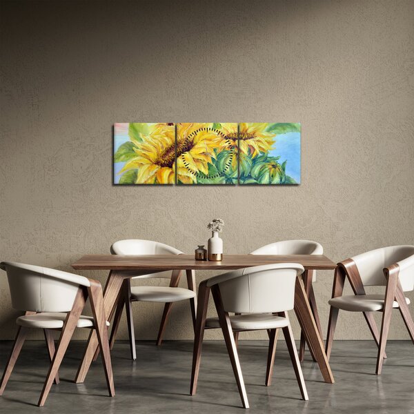 Slika cvetočih sončnic (sa satom) (90x30 cm)