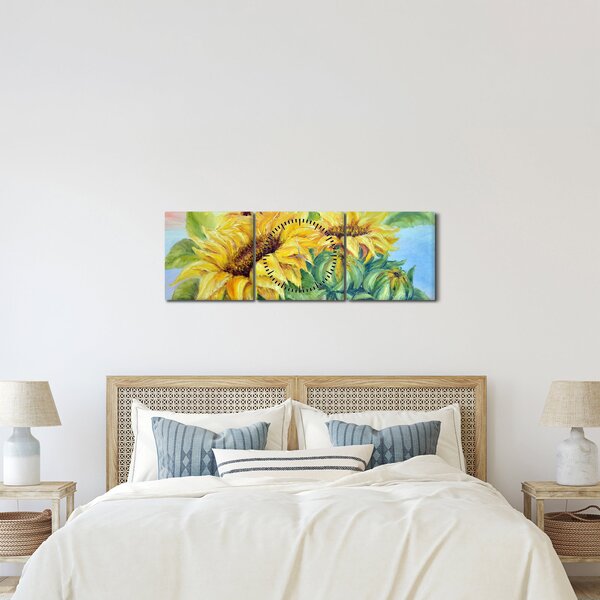 Slika cvetočih sončnic (sa satom) (90x30 cm)