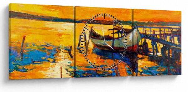 Slika - Čoln ob sončnem zahodu (sa satom) (90x30 cm)