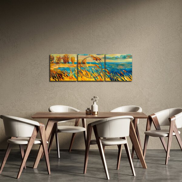 Slika - Sončni zahod nad jezerom, akrilna slika (sa satom) (90x30 cm)