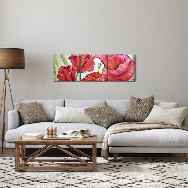 Slika - Cvetovi maka (sa satom) (90x30 cm)