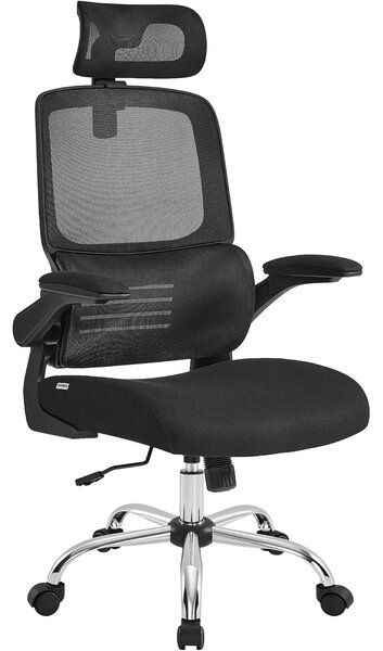 Ergonomska uredska stolica s lumbalnom podrškom i naslonom za glavu, crna