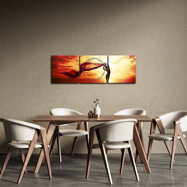 Slika - Silhueta ženske ob sončnem zahodu (sa satom) (90x30 cm)