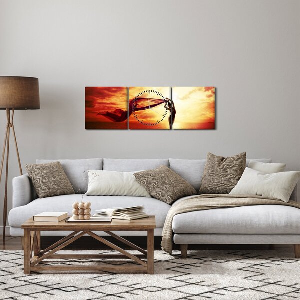 Slika - Silhueta ženske ob sončnem zahodu (sa satom) (90x30 cm)