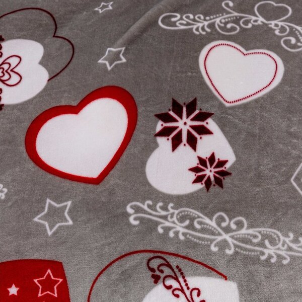 2x Siva božićna mikroplišana deka CHRISTMAS HEART 150x200 cm