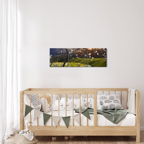 Slika - Cvetoče drevo v pokrajini (sa satom) (90x30 cm)