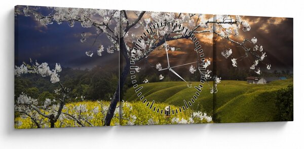 Slika - Cvetoče drevo v pokrajini (sa satom) (90x30 cm)