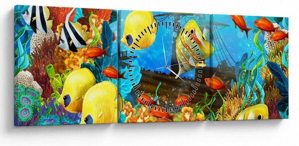 Slika - Barvit koralni greben (sa satom) (90x30 cm)