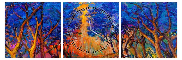 Slika - Jesenske krošnje dreves, moderni impresionizem (sa satom) (90x30 cm)