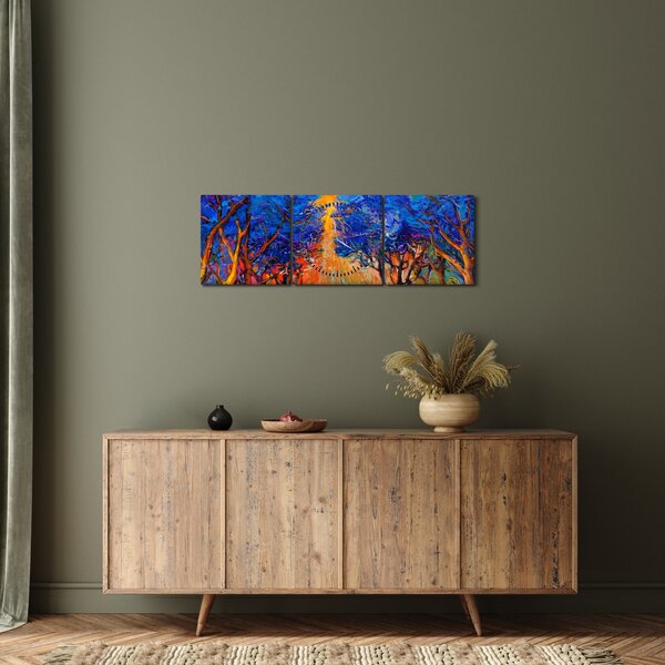 Slika - Jesenske krošnje dreves, moderni impresionizem (sa satom) (90x30 cm)