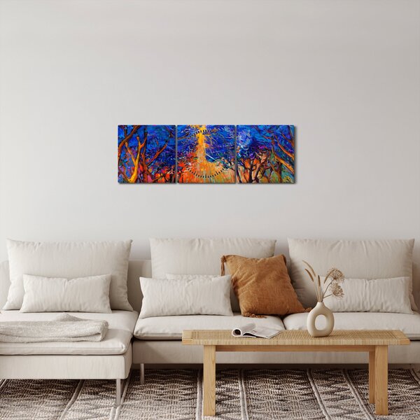 Slika - Jesenske krošnje dreves, moderni impresionizem (sa satom) (90x30 cm)