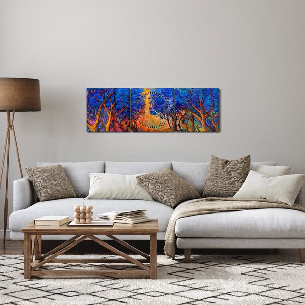 Slika - Jesenske krošnje dreves, moderni impresionizem (sa satom) (90x30 cm)