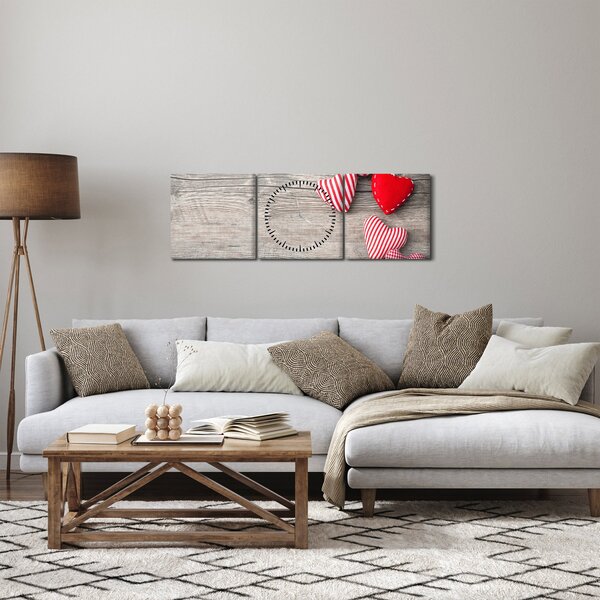 Slika - Srčki (sa satom) (90x30 cm)