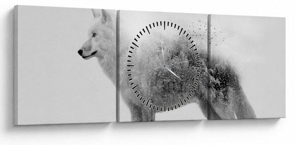 Slika - Arktični volk zrcali divjo pokrajino, črno-belo (sa satom) (90x30 cm)