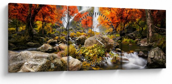 Slika - Slapovi v oranžnem gozdu (sa satom) (90x30 cm)